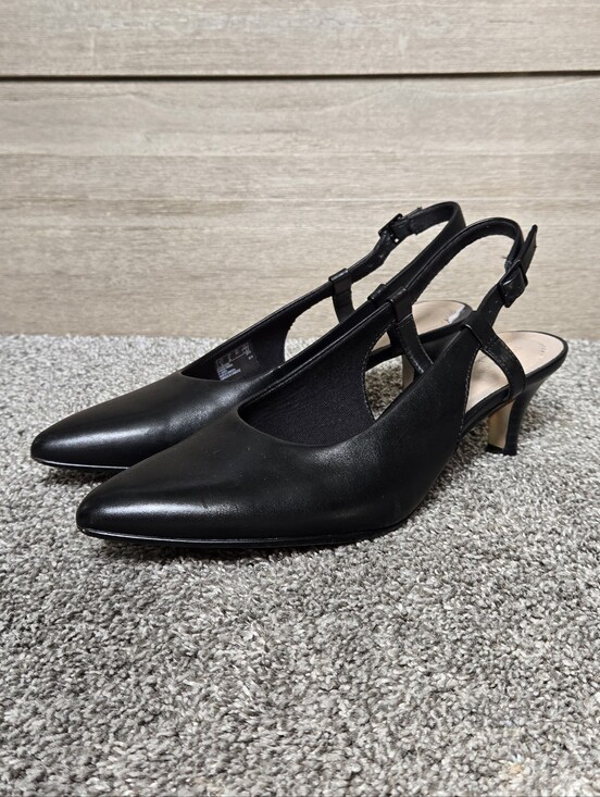 Clarks Shoes - Clarks Linvale Loop Black Pointed Slingback Kitten Heels size 9